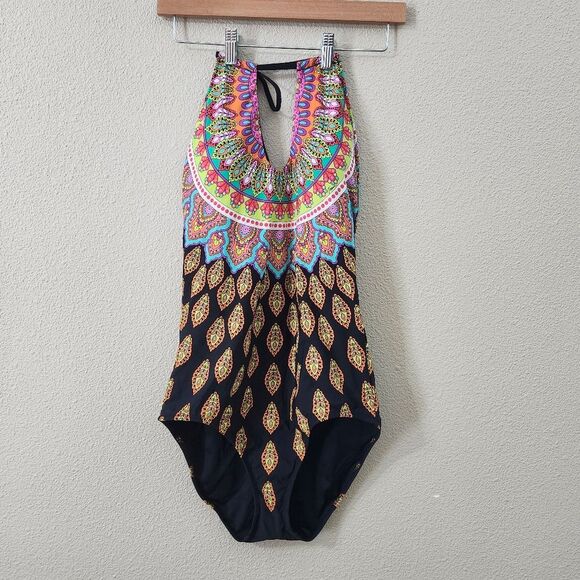 Trina Turk Moroccan Medallion High Neck One Piece Swimsuit - Picture 1 of 16